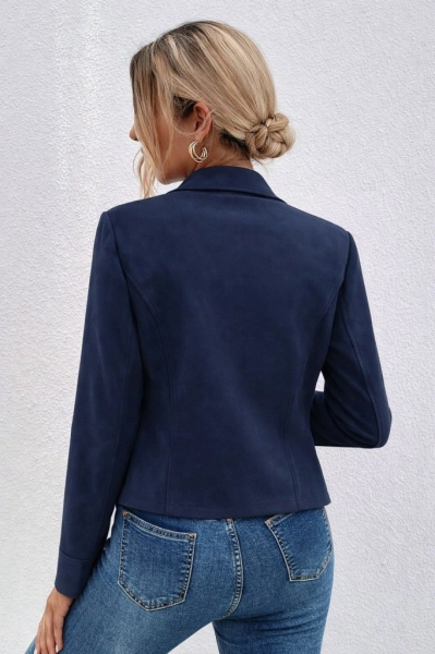 Kadın Uzun Kollu Yakalı önden Fermuarlı Kısa Süet Ceket
