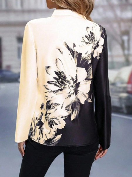 Kadın Uzun Kollu V Yakalı çiçek Desenli Süprem Bluz
