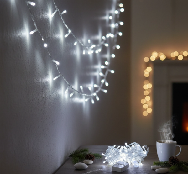 Damla Uçlu Beyaz Işık Şeffaf Kablo  10m 100 Led