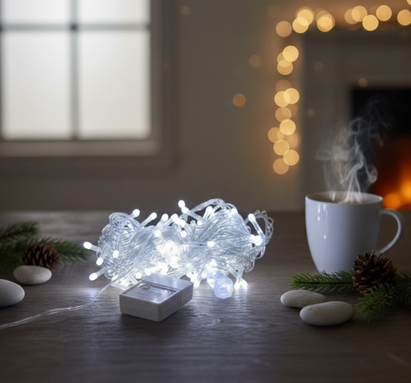 Damla Uçlu Beyaz Işık Şeffaf Kablo  10m 100 Led