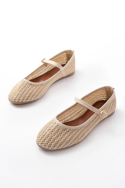 7432 Bej Fileli Toka Detaylı Günlük Kadın Babet