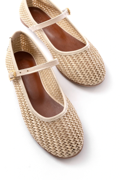 7432 Bej Fileli Toka Detaylı Günlük Kadın Babet