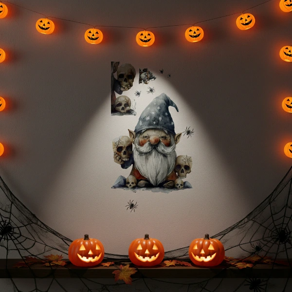 Gotik Cüce ve Kafatası Halloween Duvar Sticker Seti