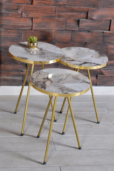 Zigon Sehpa 3'lü Altın Metal Ayak Efes Altın 2176