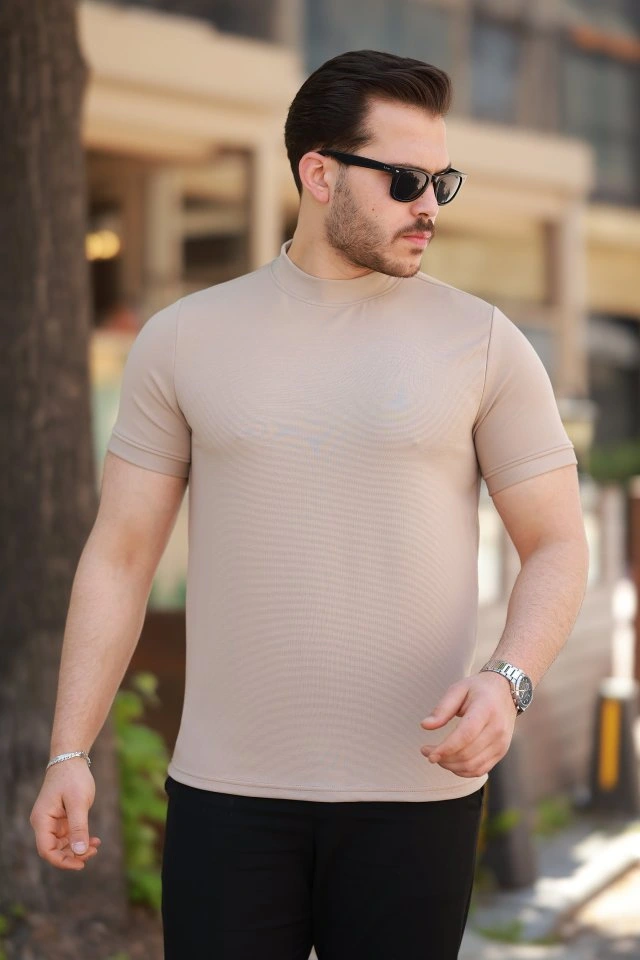 Erkek Ince çizgi Dokulu Kısa Kollu T-shirt