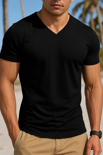 Erkek Kısa Kollu V Yakalı Viskon Tişört