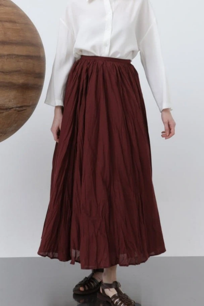 Kadın Yüksek Bel Arkadan Fermuarlı Kırışık Geniş Kesimli Vural Etek