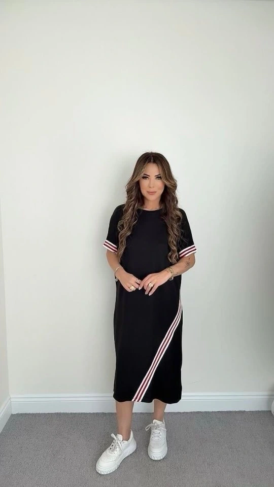 Kadın Kol Ve Etek şerit Detaylı Midi Boy Elbise