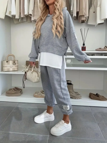 Kadın Uzun Kollu Kapşonlu Viskon Iki Iplik Bluz Ve Pantolon Ikili Takım