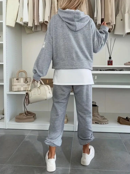 Kadın Uzun Kollu Kapşonlu Viskon Iki Iplik Bluz Ve Pantolon Ikili Takım