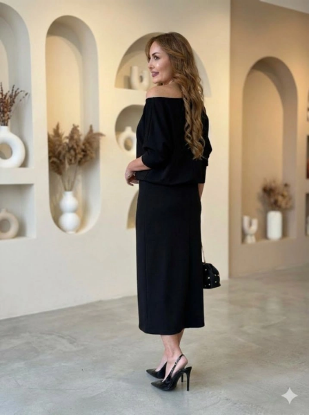 Kadın Uzun Kollu Kayık Yaka Elbise