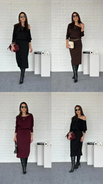 Kadın Uzun Kollu Kayık Yaka Elbise