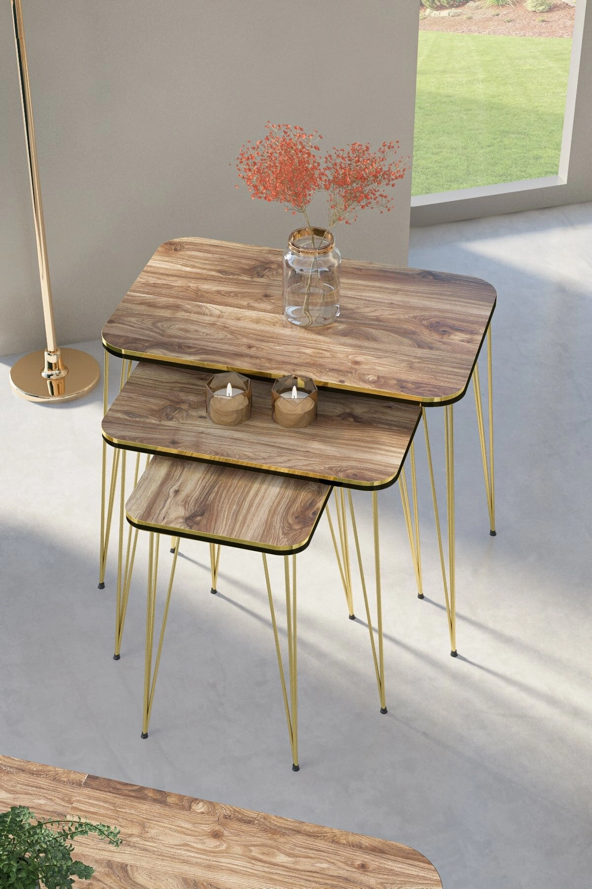 Zigon Sehpa Kr Çift Gold Ceviz Tel  1029