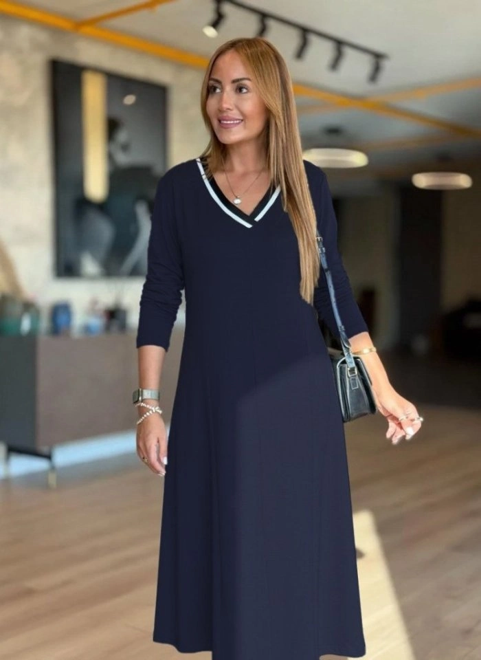 Kadın Uzun Kollu V Yakalı Midi çağla Yeşili Modal Elbise