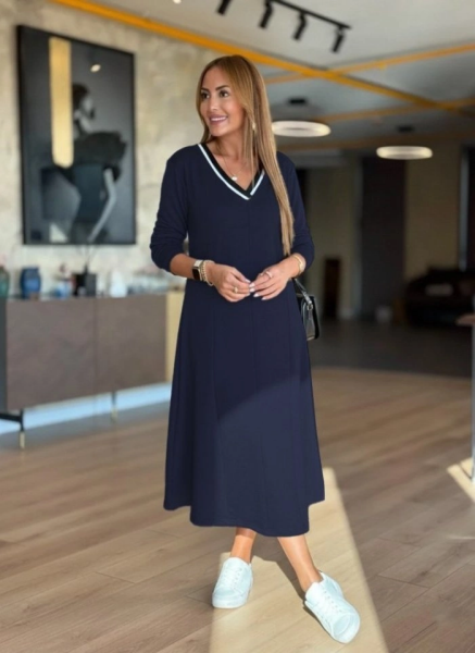 Kadın Uzun Kollu V Yakalı Midi çağla Yeşili Modal Elbise