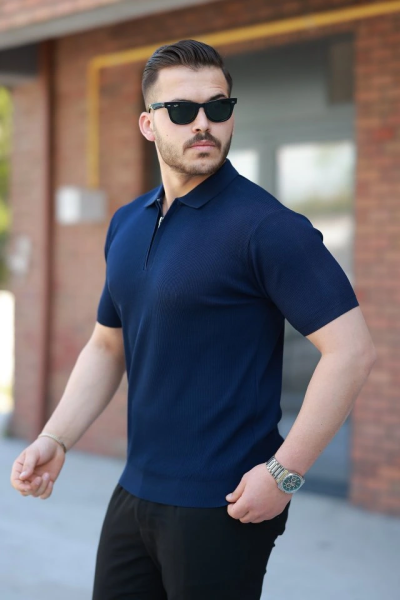 Erkek Fermuarlı Yakalı Kısa Kollu Tshirt