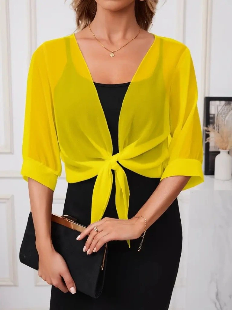 Kadın Truvakar Kollu önden Bağlamalı Kısa şifon Bolero Ceket