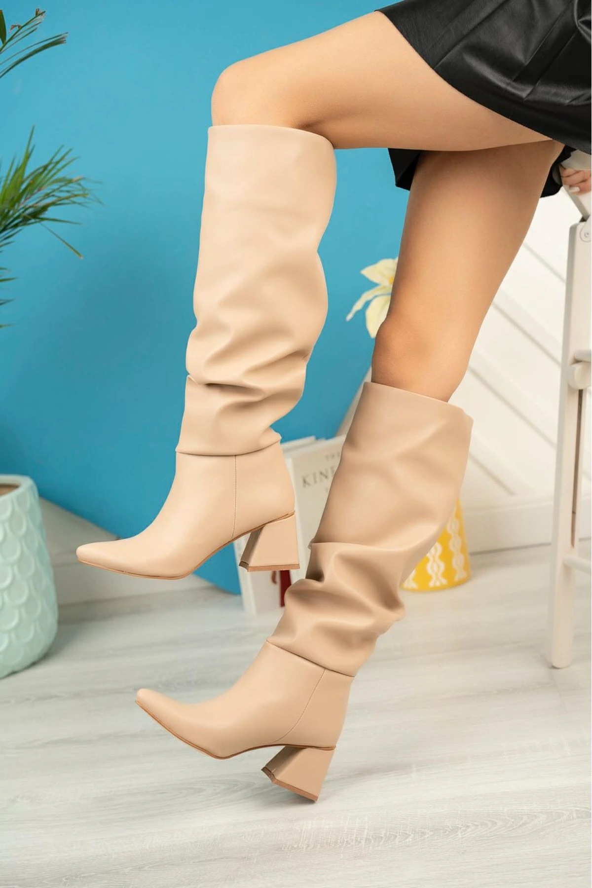 SYT-2002 Nut Körüklü Kalın Topuklu Günlük Bayan Çizme