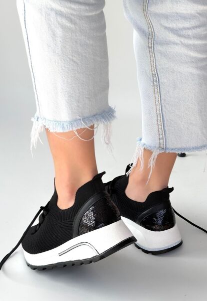 Feort Siyah Triko Bağcıklı Spor Ayakkabı