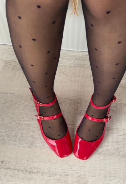 Karmi Kırmızı Rugan Topuklu Kemerli Ayakkabı