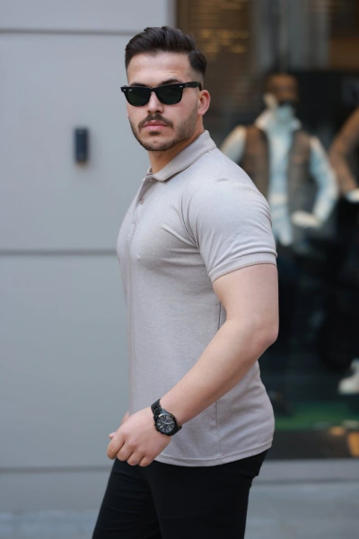 Erkek Yakalı Kagi Kumaş Kısa Kollu T-shirt