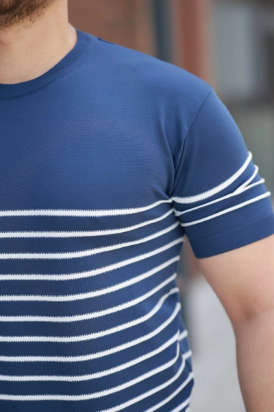 Erkek çizgi Desenli Bisiklet Yaka Kısa Kollu T-sihrt