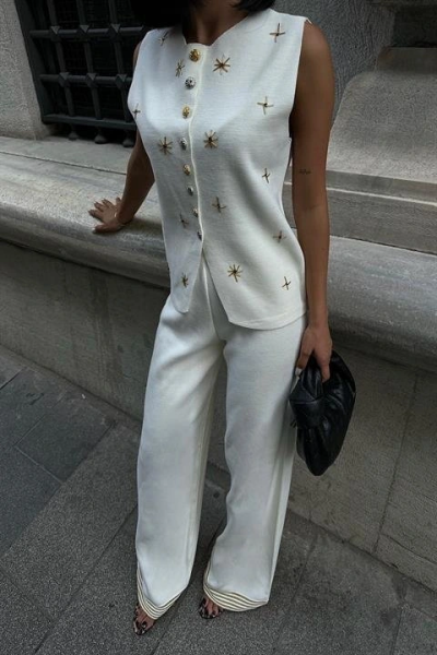 Paulo Gold Düğmeli Yelek Pantolon Takım 9976