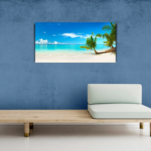 Turkuaz Deniz , Beyaz Kumlar ve Palmiyeler Kanvas Tablo 60 x 120