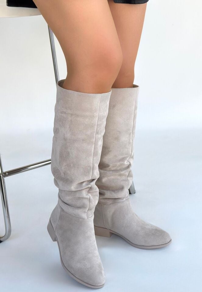 Winda Bej Süet Körüklü Çizme