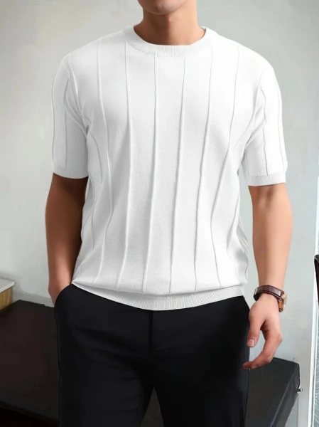 Erkek Kısa Kollu Bisiklet Yaka çizgili Triko Tshirt