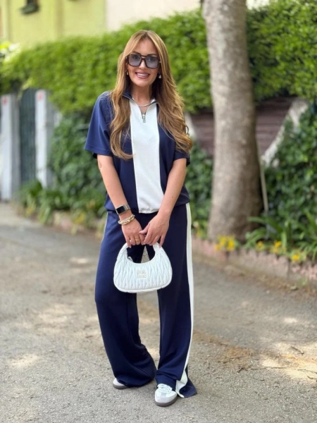 Kadın Modal Kumaş Yakası Fermuarlı şerit Detaylı Takım