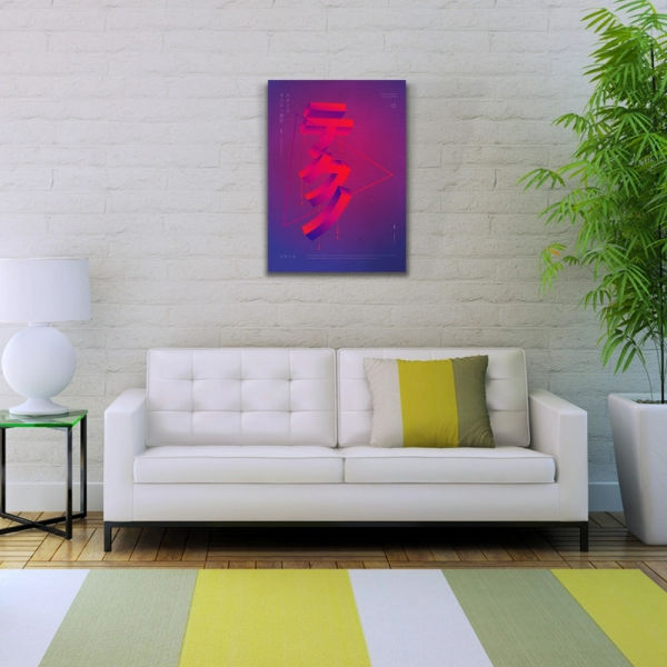 Lacivert ve Kırmızı Renklerde Japonca Poster Kanvas Tablo 50 x 70