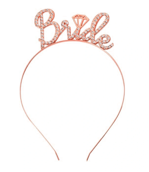 Rose Gold Renkli Taşlı “Bride” Gelin Tacı