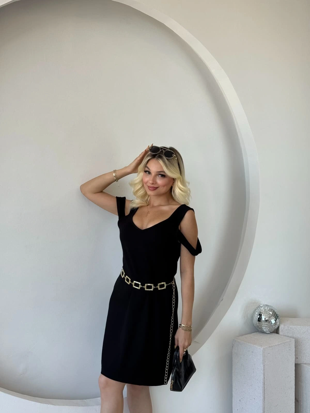 Kadın Askılı Soğuk Omuz Detaylı Modal Elbise