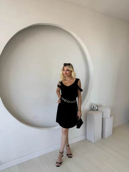 Kadın Askılı Soğuk Omuz Detaylı Modal Elbise