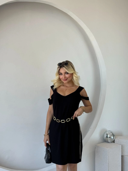 Kadın Askılı Soğuk Omuz Detaylı Modal Elbise