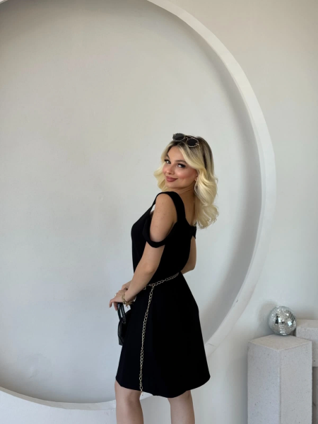 Kadın Askılı Soğuk Omuz Detaylı Modal Elbise