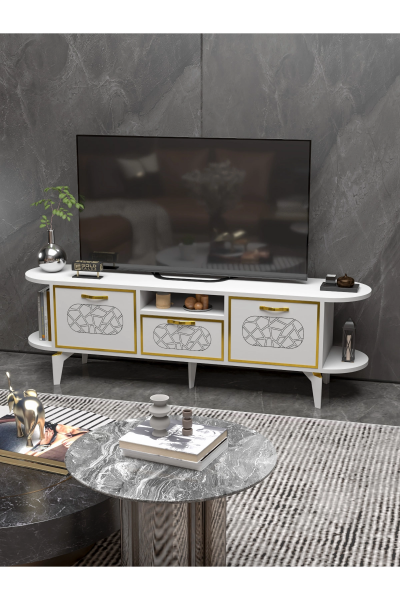 Tv Sehpası Mira Gold 5032 Beyaz 160 Cm 35 Cm 50 Cm
