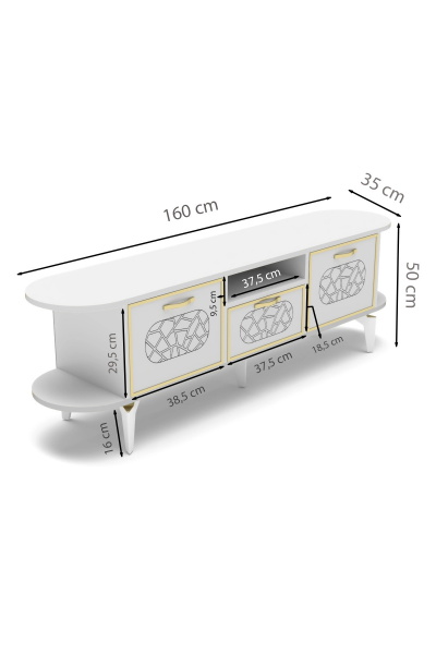 Tv Sehpası Mira Gold 5032 Beyaz 160 Cm 35 Cm 50 Cm