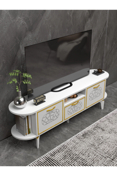 Tv Sehpası Mira Gold 5032 Beyaz 160 Cm 35 Cm 50 Cm