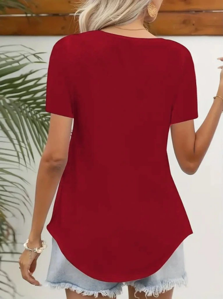 Kadın Kısa Kollu Kare Lazer Yakalı Janjan Krep Bluz