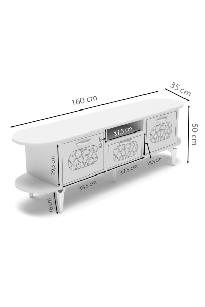 Tv Sehpası Mira Gümüş 5033 Beyaz 160 Cm 35 Cm 50 Cm