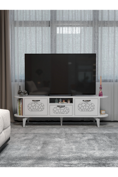 Tv Sehpası Mira Gümüş 5033 Beyaz 160 Cm 35 Cm 50 Cm