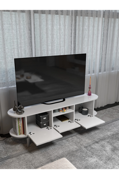 Tv Sehpası Mira Gümüş 5033 Beyaz 160 Cm 35 Cm 50 Cm