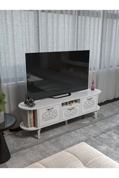 Tv Sehpası Mira Gümüş 5033 Beyaz 160 Cm 35 Cm 50 Cm