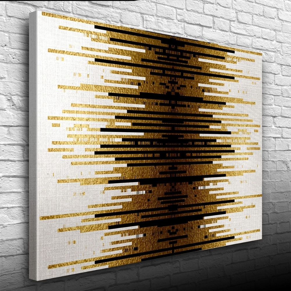 Altın Rengi, Siyah ve Beyaz Çizgili Desen Kanvas Tablo 50 x 70