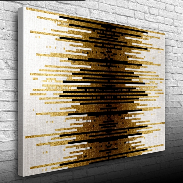Altın Rengi, Siyah ve Beyaz Çizgili Desen Kanvas Tablo 50 x 70