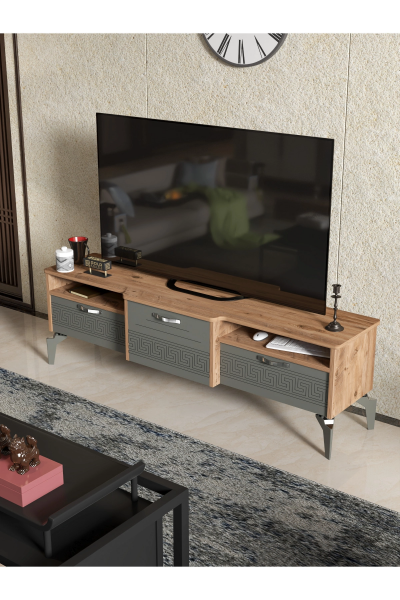 Tv Sehpası Tv Ünitesi 160 Cm Atlantik Çam Antrasit Mistral 5071
