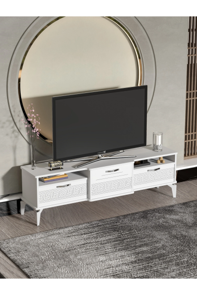 Tv Sehpası Tv Ünitesi 160 Cm Gümüş Beyaz Mistral 5073