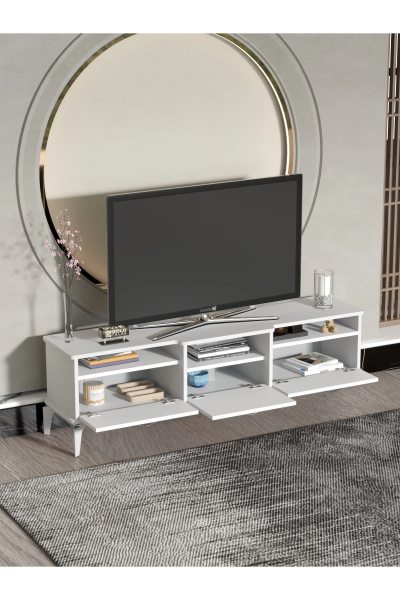 Tv Sehpası Tv Ünitesi 160 Cm Gümüş Beyaz Mistral 5073